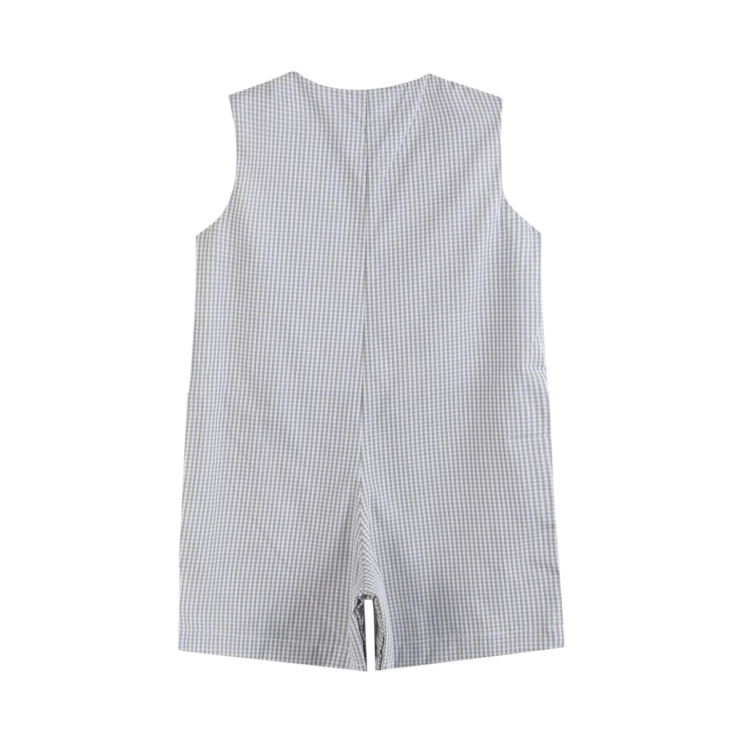Grey Gingham Puppies Shortalls