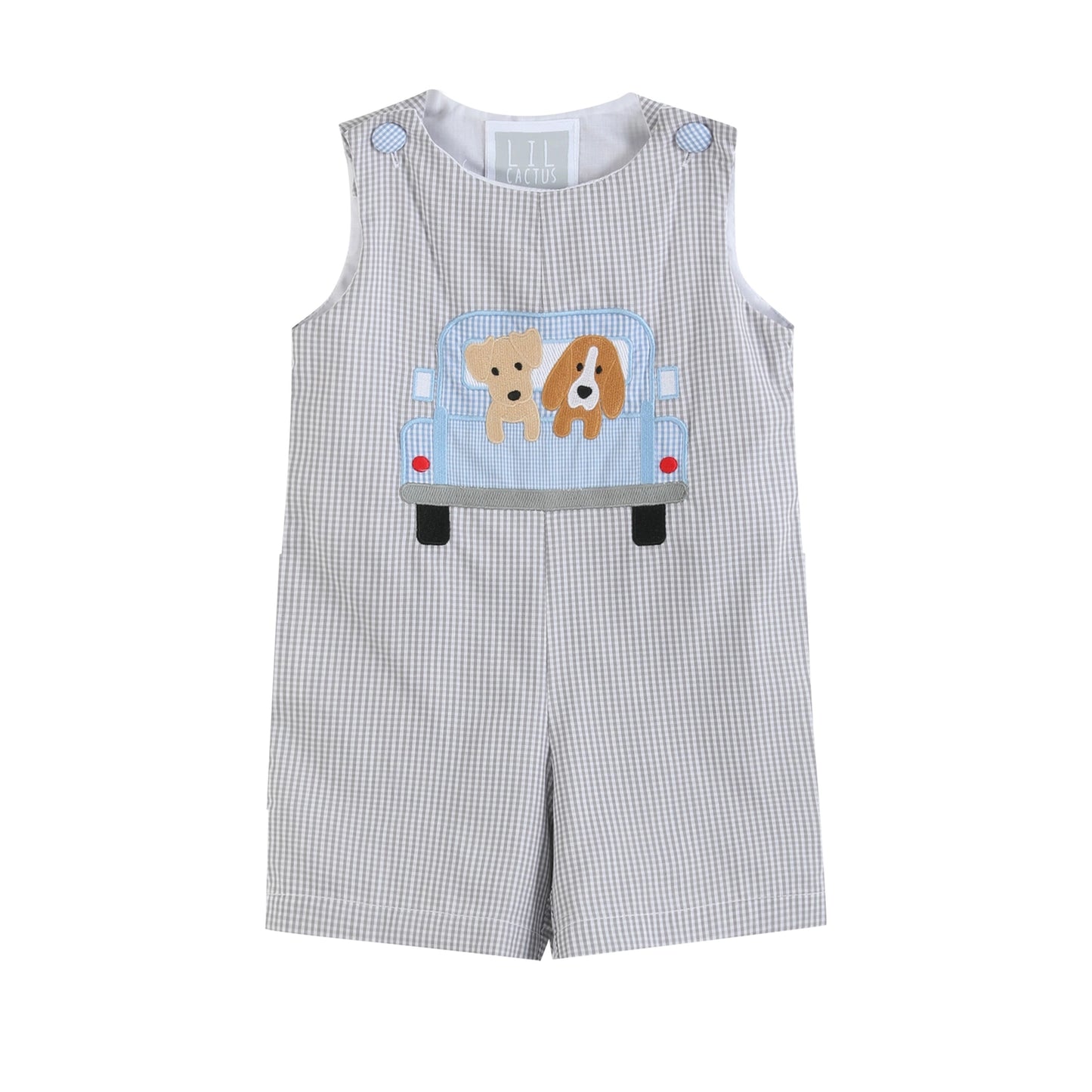 Grey Gingham Puppies Shortalls